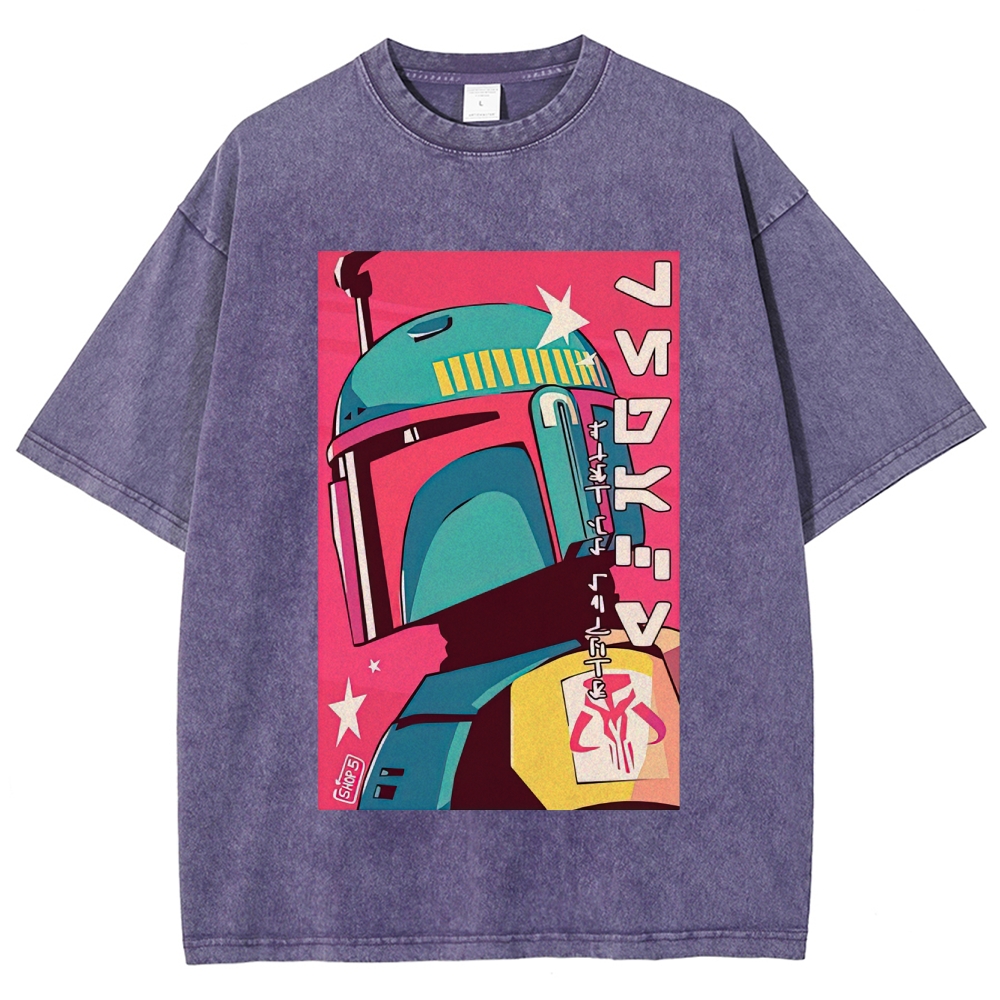 Retro Japanese Pop Art Boba Fett Washed T-Shirt