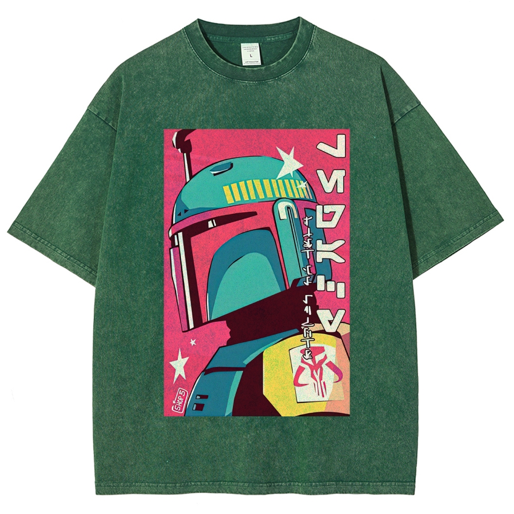 Retro Japanese Pop Art Boba Fett Washed T-Shirt