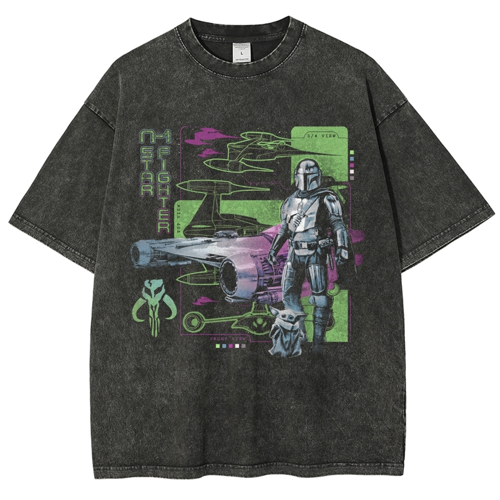 Mandalorian & Child N1 Starfighter Vintage Washed T-Shirt