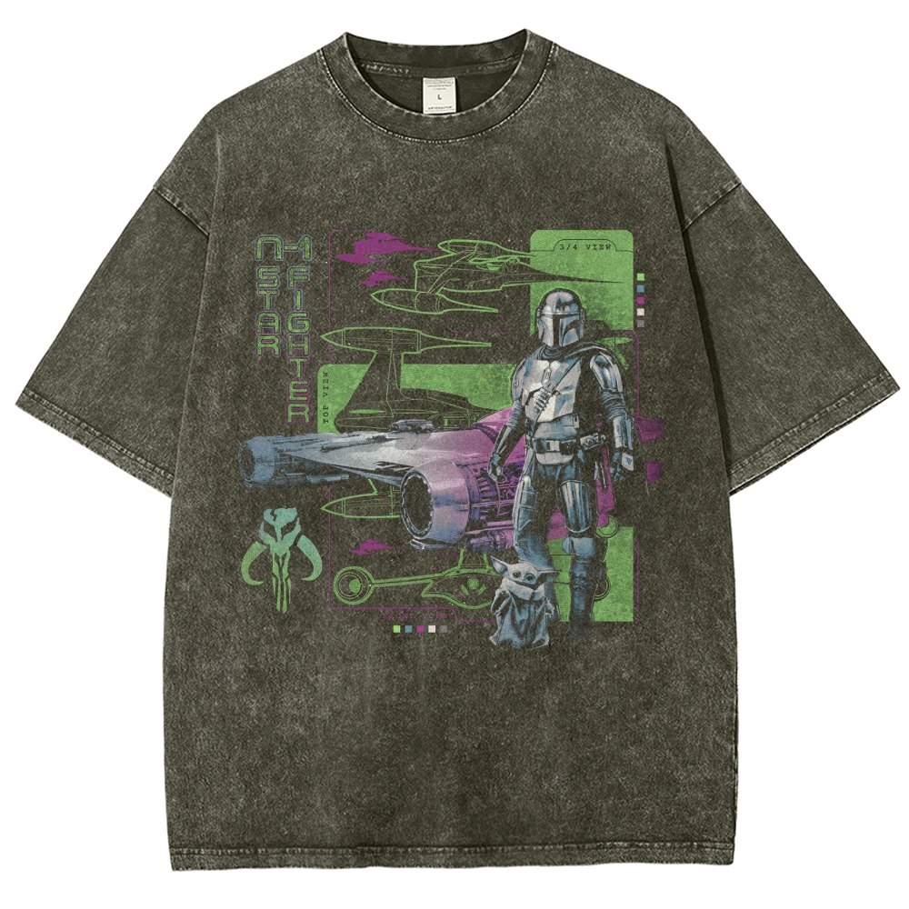 Mandalorian & Child N1 Starfighter Vintage Washed T-Shirt