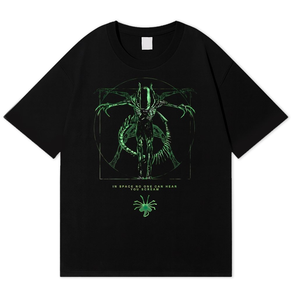 Vitruvian Alien Creature Dark Cotton T-shirt