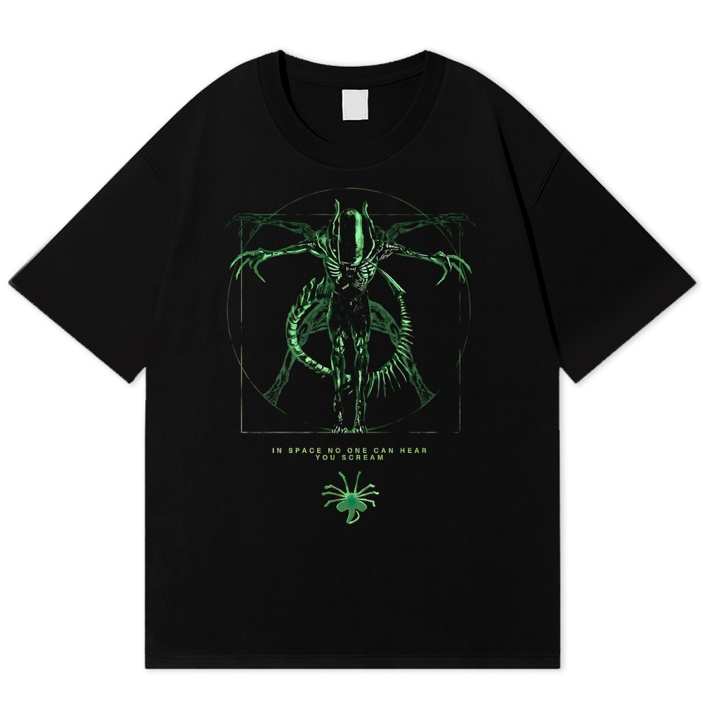 Vitruvian Alien Creature Dark Cotton T-shirt