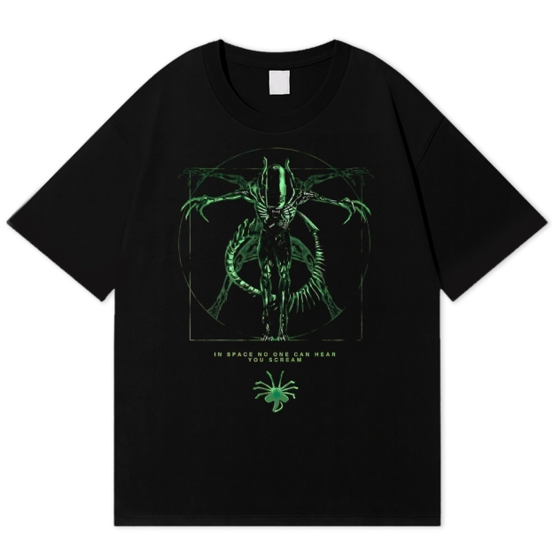 Vitruvian Alien Creature Dark Cotton T-shirt