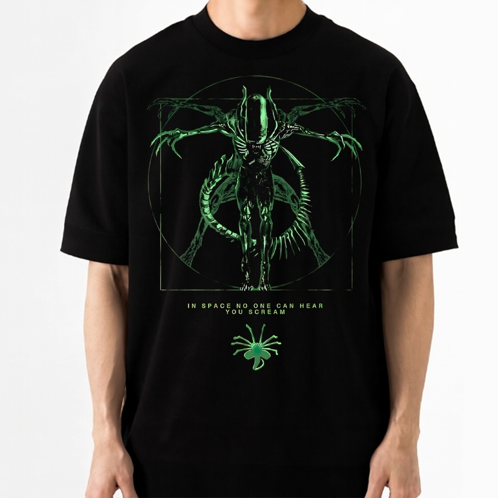 Vitruvian Alien Creature Dark Cotton T-shirt