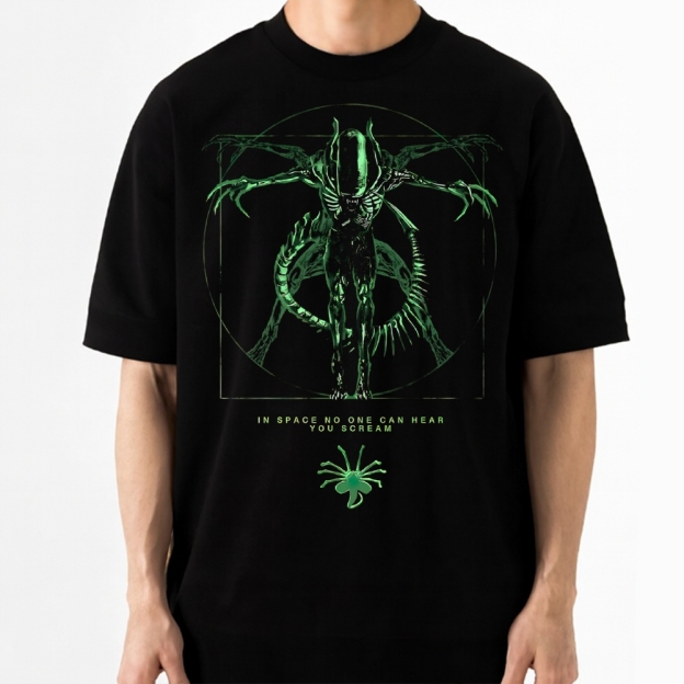 Vitruvian Alien Creature Dark Cotton T-shirt