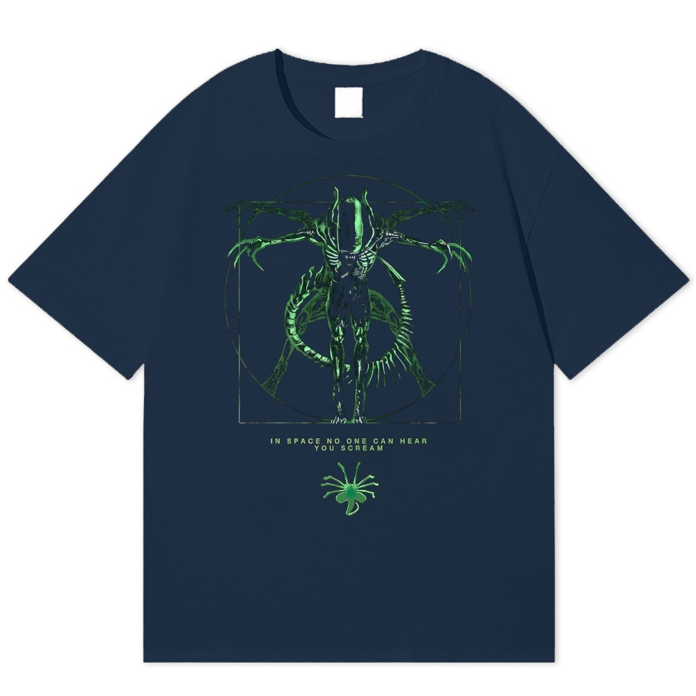 Vitruvian Alien Creature Dark Cotton T-shirt