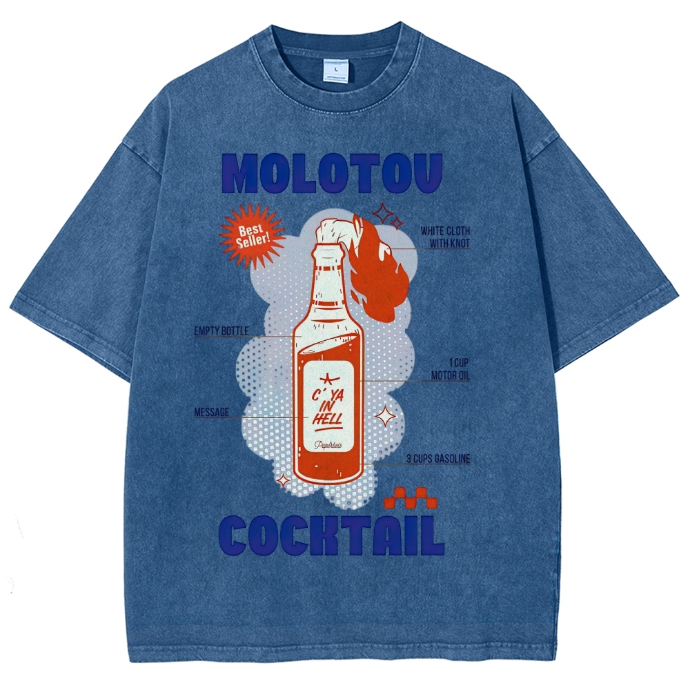 Retro Satire Graphic Molotov cocktail Washed T-Shirt
