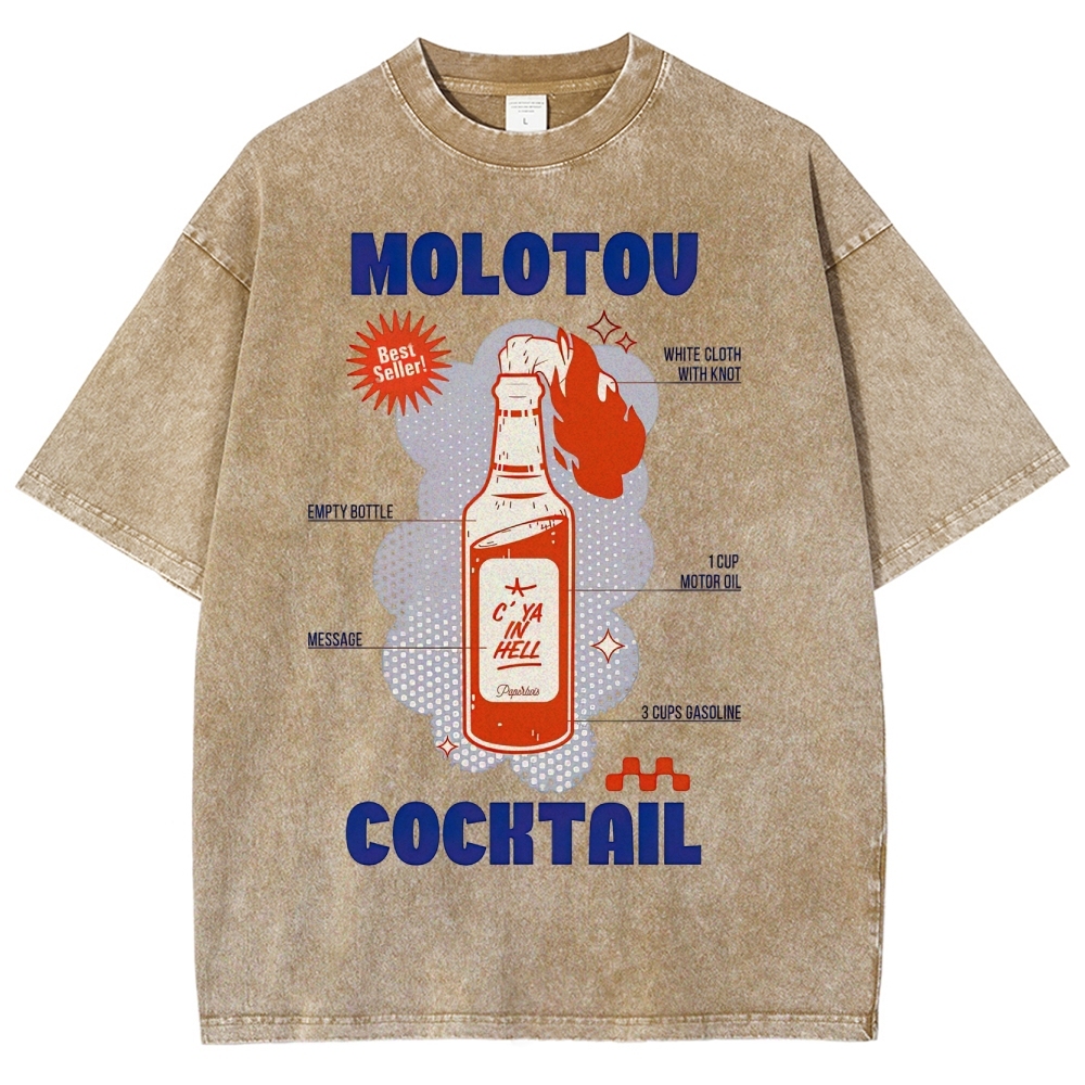 Retro Satire Graphic Molotov cocktail Washed T-Shirt