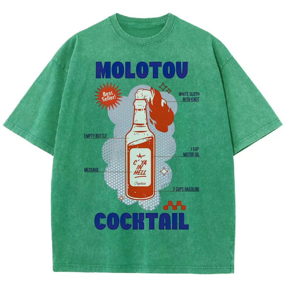 Retro Satire Graphic Molotov cocktail Washed T-Shirt