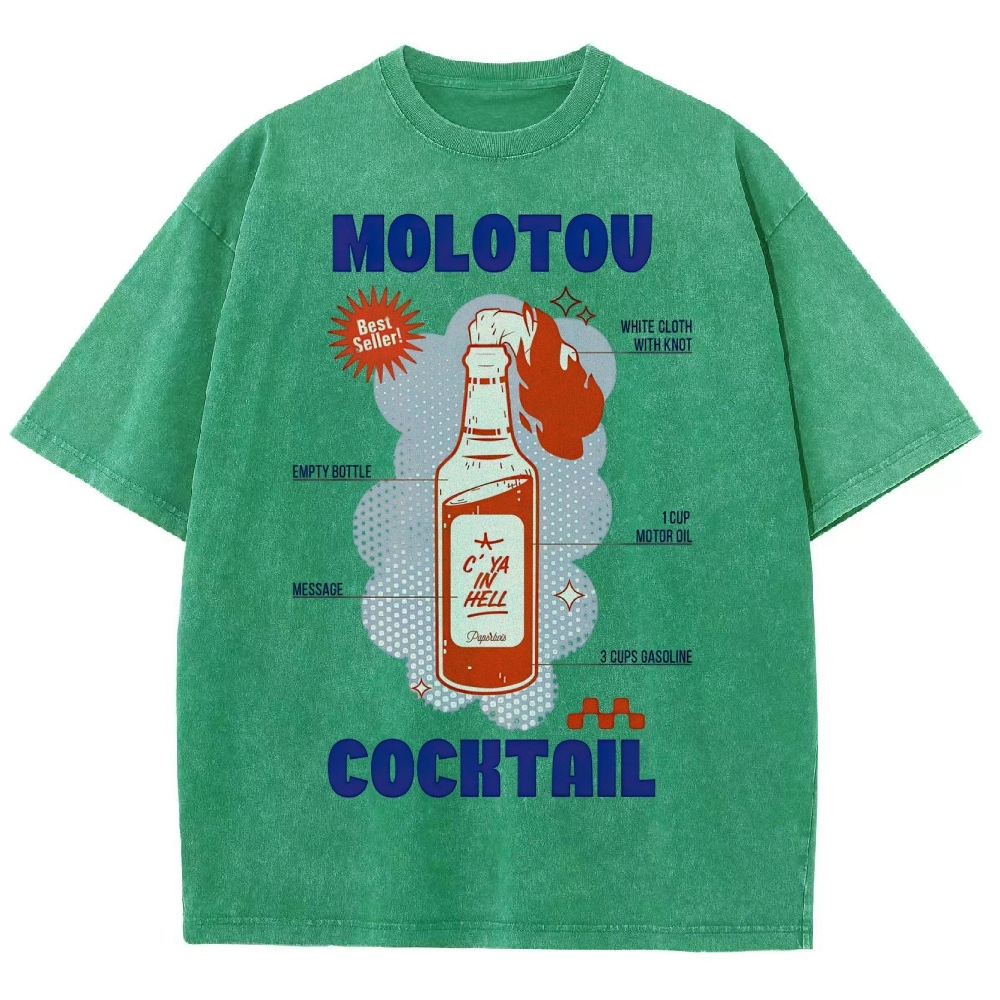 Retro Satire Graphic Molotov cocktail Washed T-Shirt