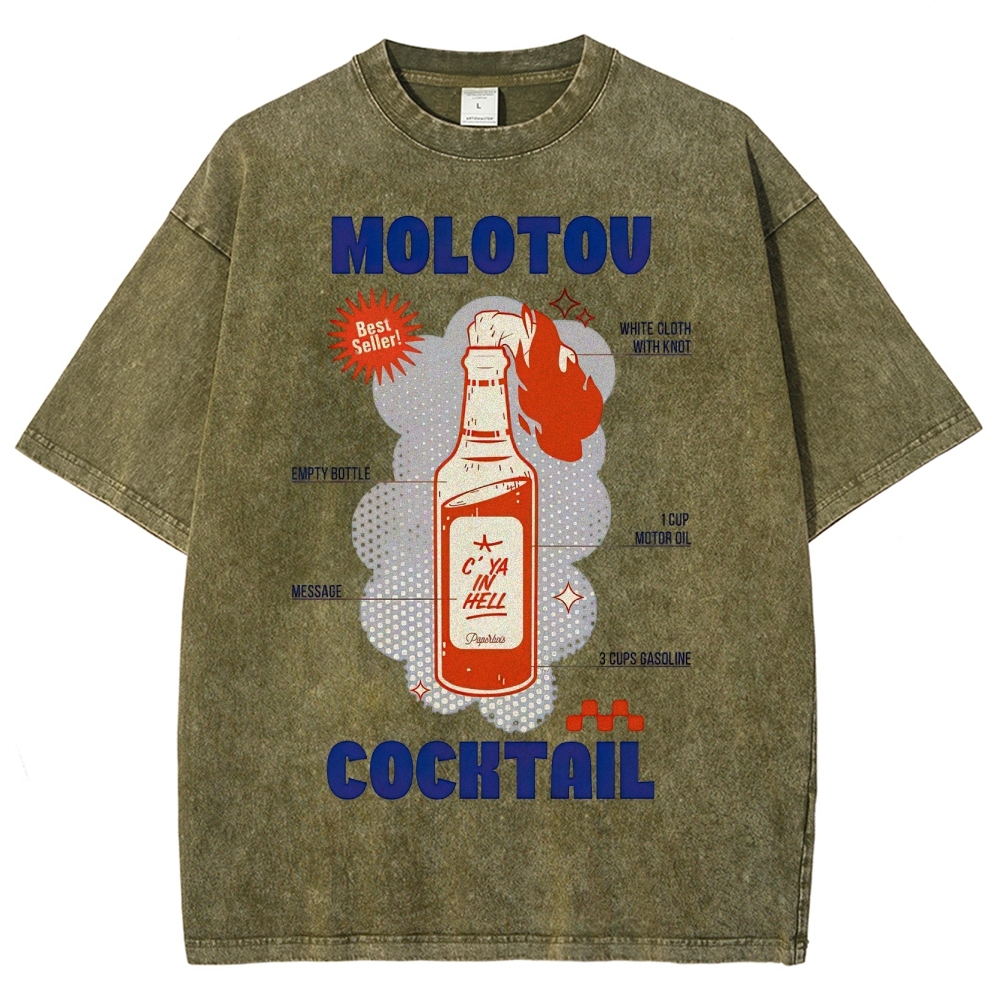 Retro Satire Graphic Molotov cocktail Washed T-Shirt