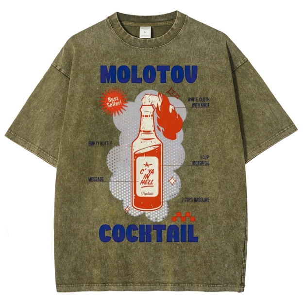 Retro Satire Graphic Molotov cocktail Washed T-Shirt
