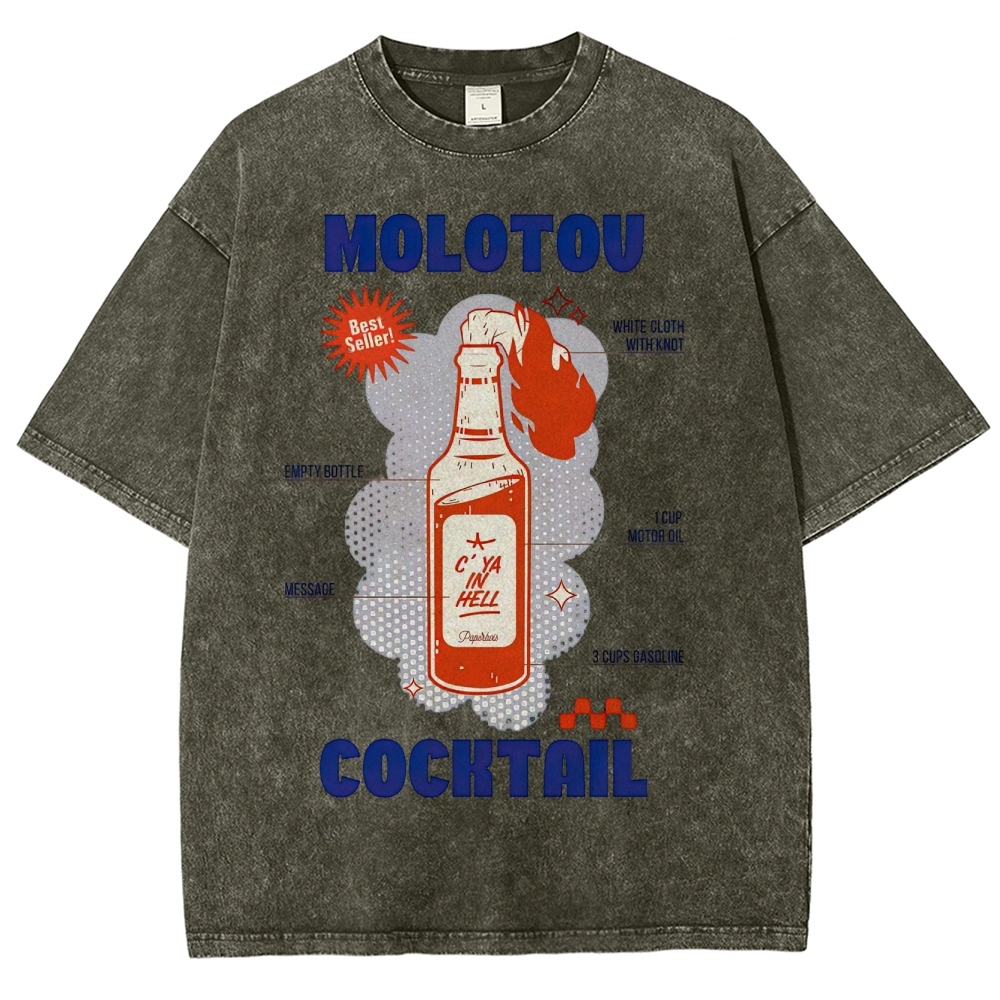 Retro Satire Graphic Molotov cocktail Washed T-Shirt