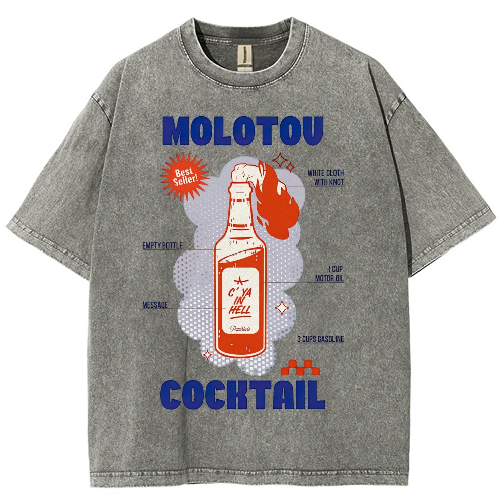 Retro Satire Graphic Molotov cocktail Washed T-Shirt