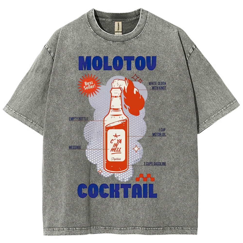 Retro Satire Graphic Molotov cocktail Washed T-Shirt