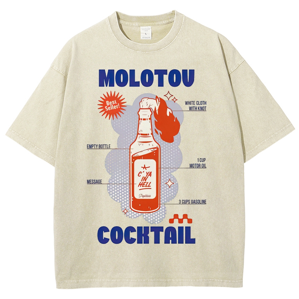 Retro Satire Graphic Molotov cocktail Washed T-Shirt