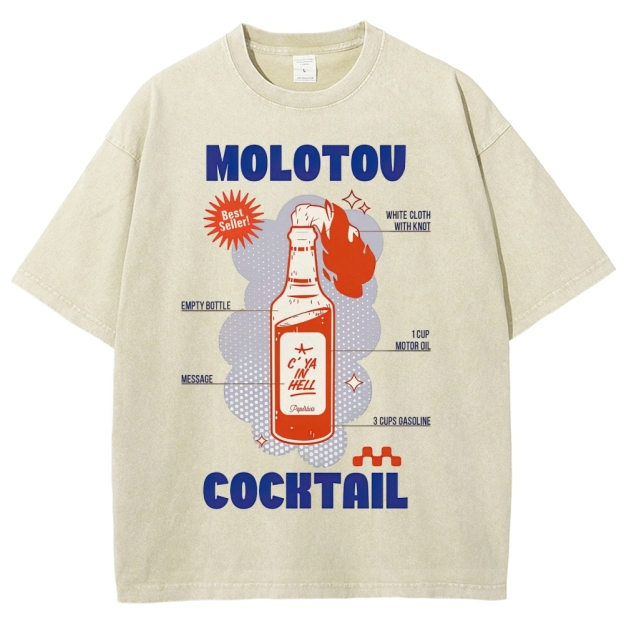 Retro Satire Graphic Molotov cocktail Washed T-Shirt