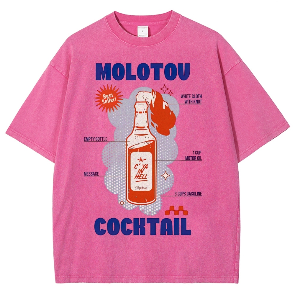 Retro Satire Graphic Molotov cocktail Washed T-Shirt