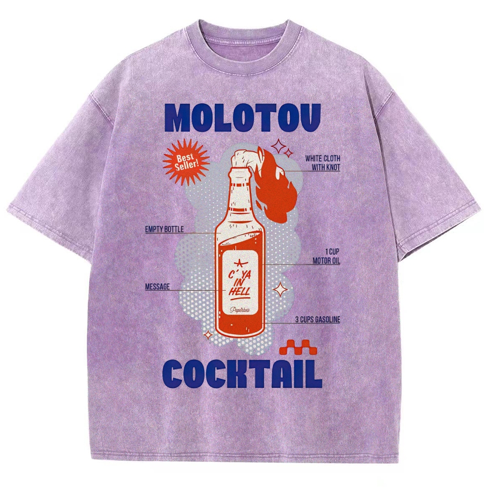 Retro Satire Graphic Molotov cocktail Washed T-Shirt