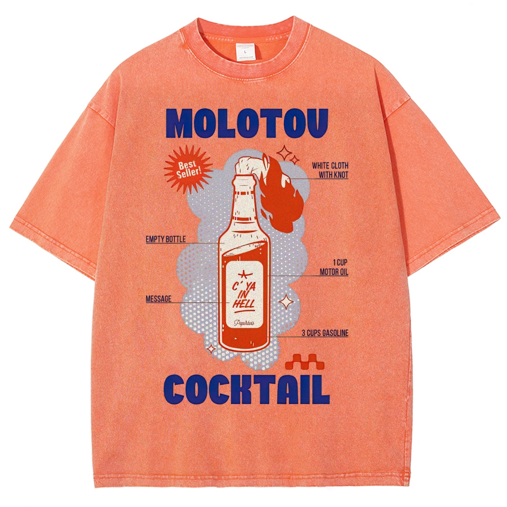 Retro Satire Graphic Molotov cocktail Washed T-Shirt