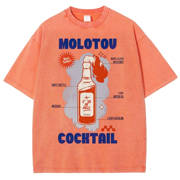 Retro Satire Graphic Molotov cocktail Washed T-Shirt