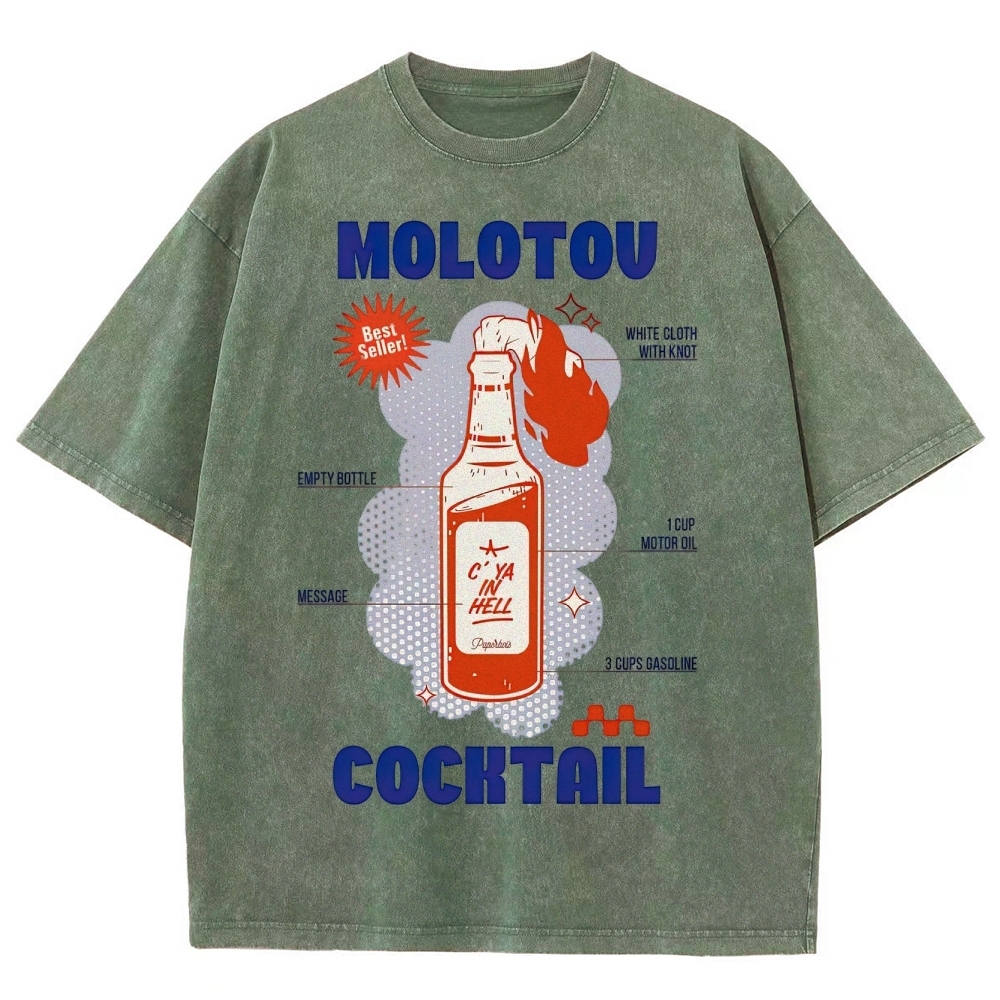 Retro Satire Graphic Molotov cocktail Washed T-Shirt
