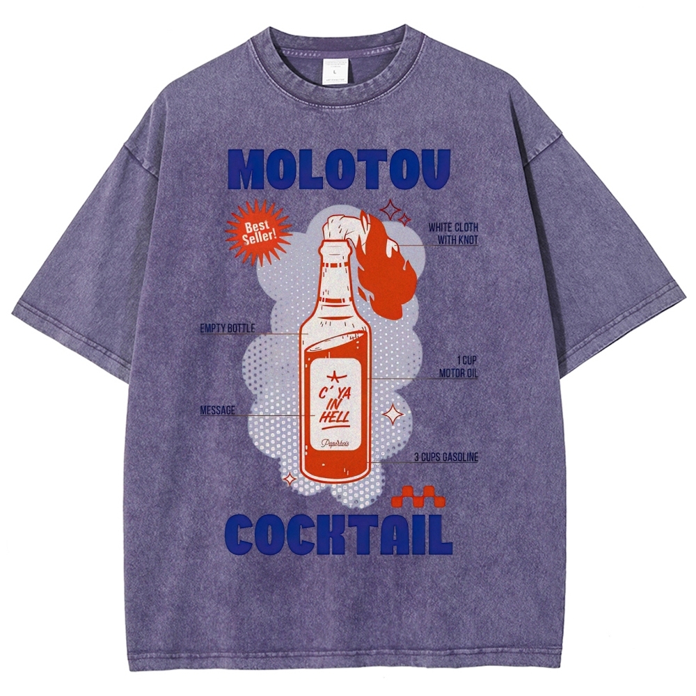 Retro Satire Graphic Molotov cocktail Washed T-Shirt