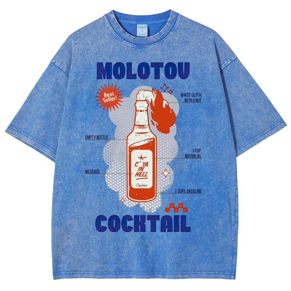 Retro Satire Graphic Molotov cocktail Washed T-Shirt