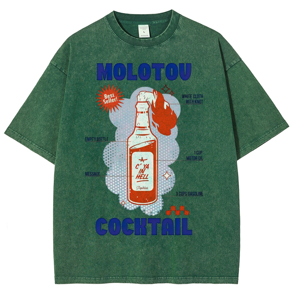 Retro Satire Graphic Molotov cocktail Washed T-Shirt