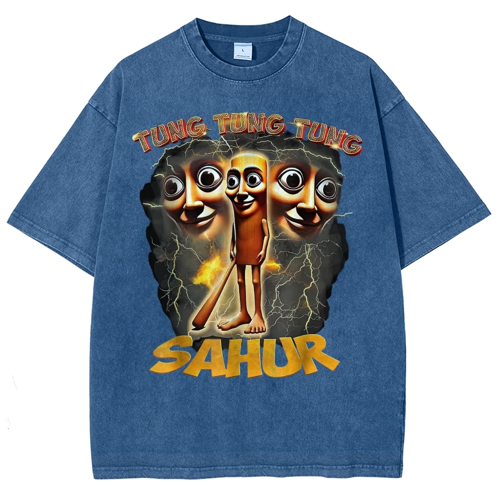 Tung Tung Tung Sahur Cartoon Energy Burst Washed T-Shirt