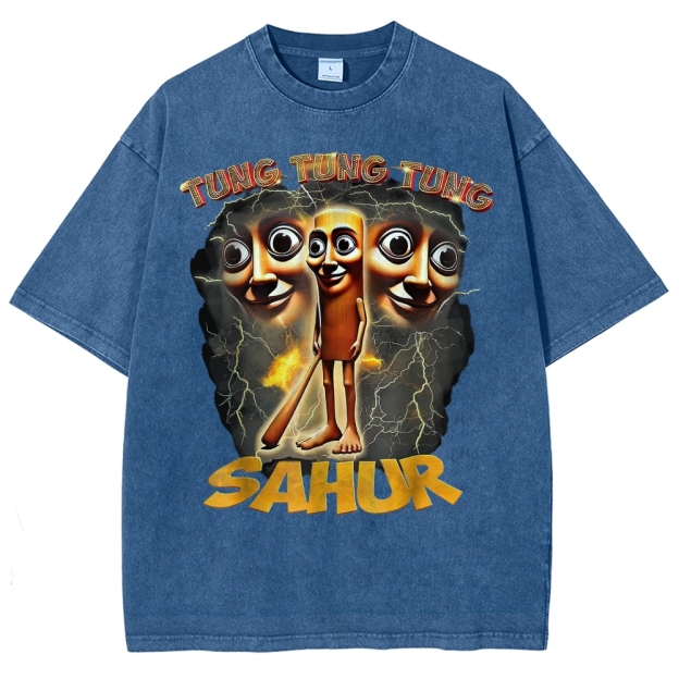 Tung Tung Tung Sahur Cartoon Energy Burst Washed T-Shirt