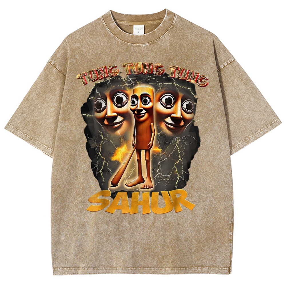 Tung Tung Tung Sahur Cartoon Energy Burst Washed T-Shirt