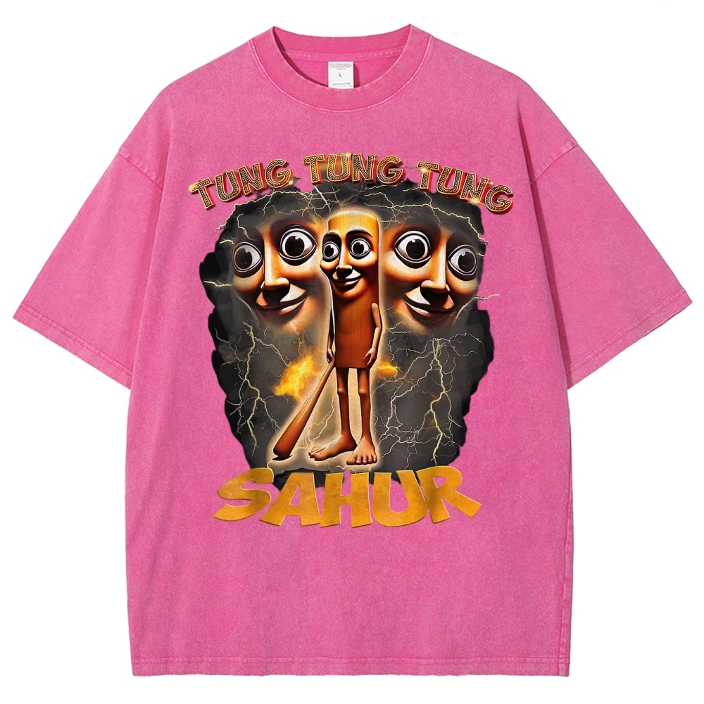 Tung Tung Tung Sahur Cartoon Energy Burst Washed T-Shirt