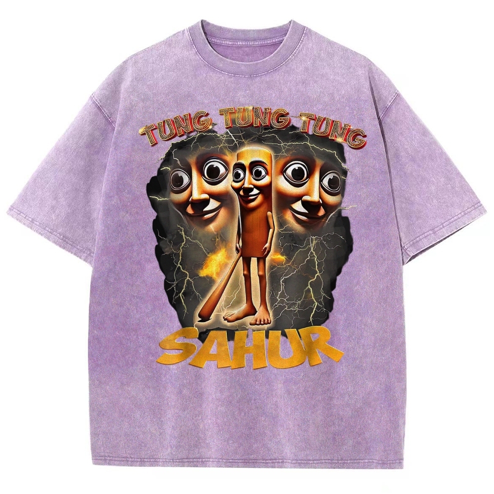 Tung Tung Tung Sahur Cartoon Energy Burst Washed T-Shirt