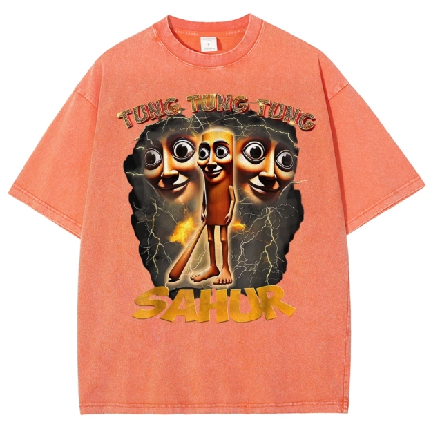 Tung Tung Tung Sahur Cartoon Energy Burst Washed T-Shirt