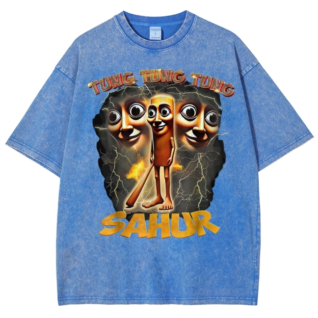 Tung Tung Tung Sahur Cartoon Energy Burst Washed T-Shirt