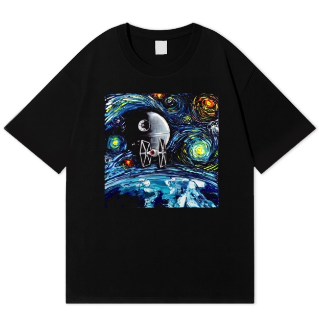 Starry Night Death Star Star Wars Parody Cotton T-shirt