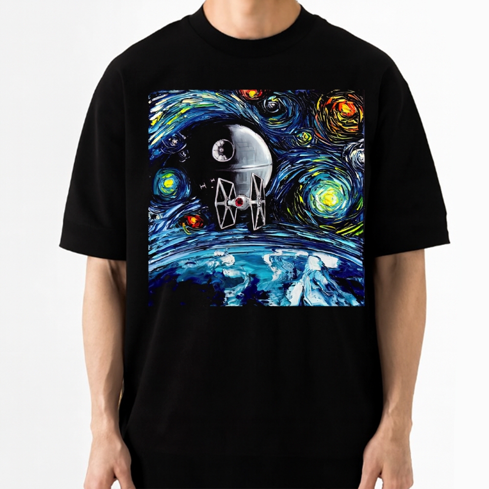 Starry Night Death Star Star Wars Parody Cotton T-shirt