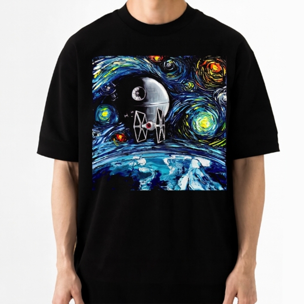 Starry Night Death Star Star Wars Parody Cotton T-shirt