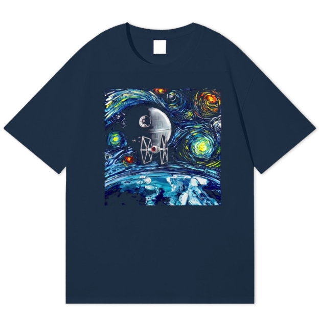 Starry Night Death Star Star Wars Parody Cotton T-shirt