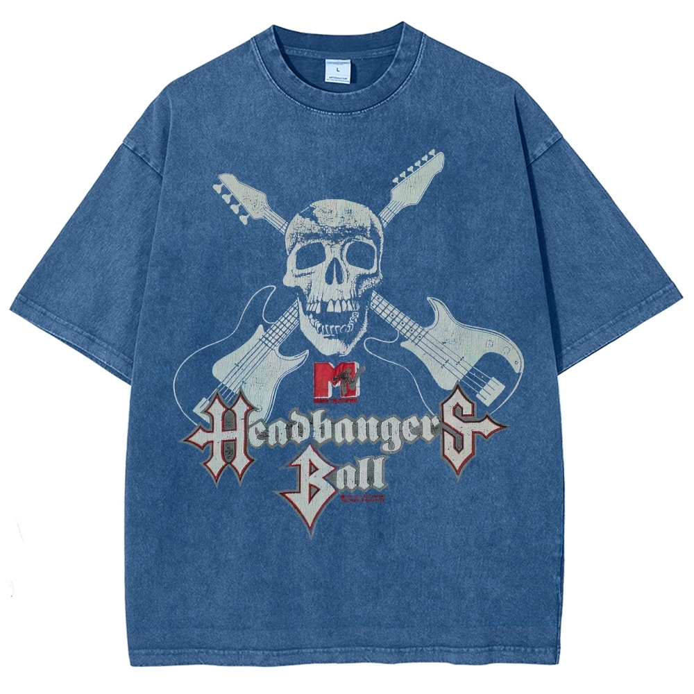 MTV Headbangers Ball Skull & Crossed Guitars Vintage Washed T-Shirt