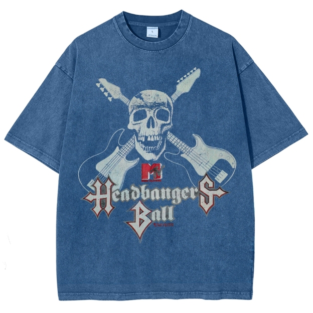MTV Headbangers Ball Skull & Crossed Guitars Vintage Washed T-Shirt