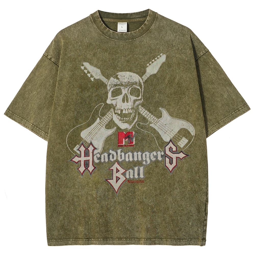 MTV Headbangers Ball Skull & Crossed Guitars Vintage Washed T-Shirt