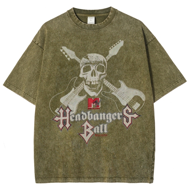 MTV Headbangers Ball Skull & Crossed Guitars Vintage Washed T-Shirt