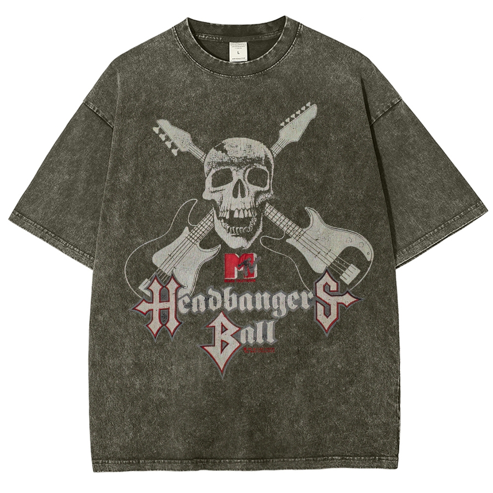 MTV Headbangers Ball Skull & Crossed Guitars Vintage Washed T-Shirt