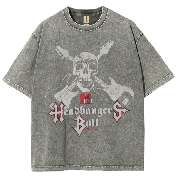 MTV Headbangers Ball Skull & Crossed Guitars Vintage Washed T-Shirt