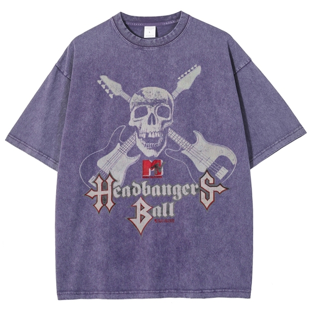 MTV Headbangers Ball Skull & Crossed Guitars Vintage Washed T-Shirt