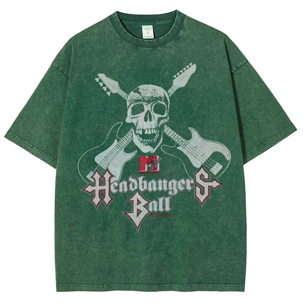 MTV Headbangers Ball Skull & Crossed Guitars Vintage Washed T-Shirt