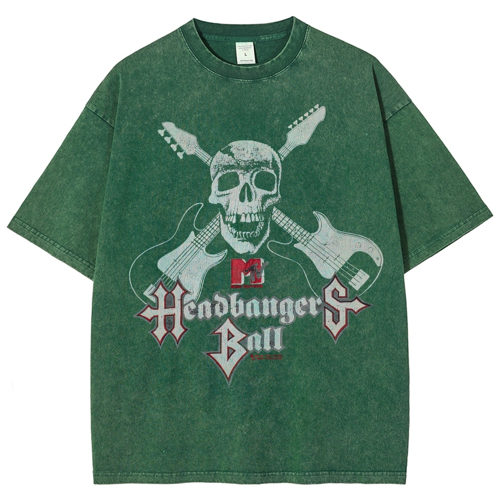 MTV Headbangers Ball Skull & Crossed Guitars Vintage Washed T-Shirt