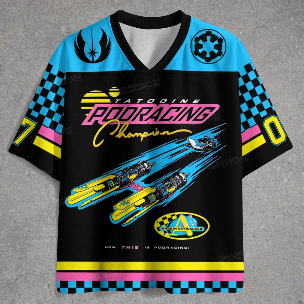 Retro "Tatooine Podracing Champion" Sci-Fi Racing Graphic Jersey Shirts 